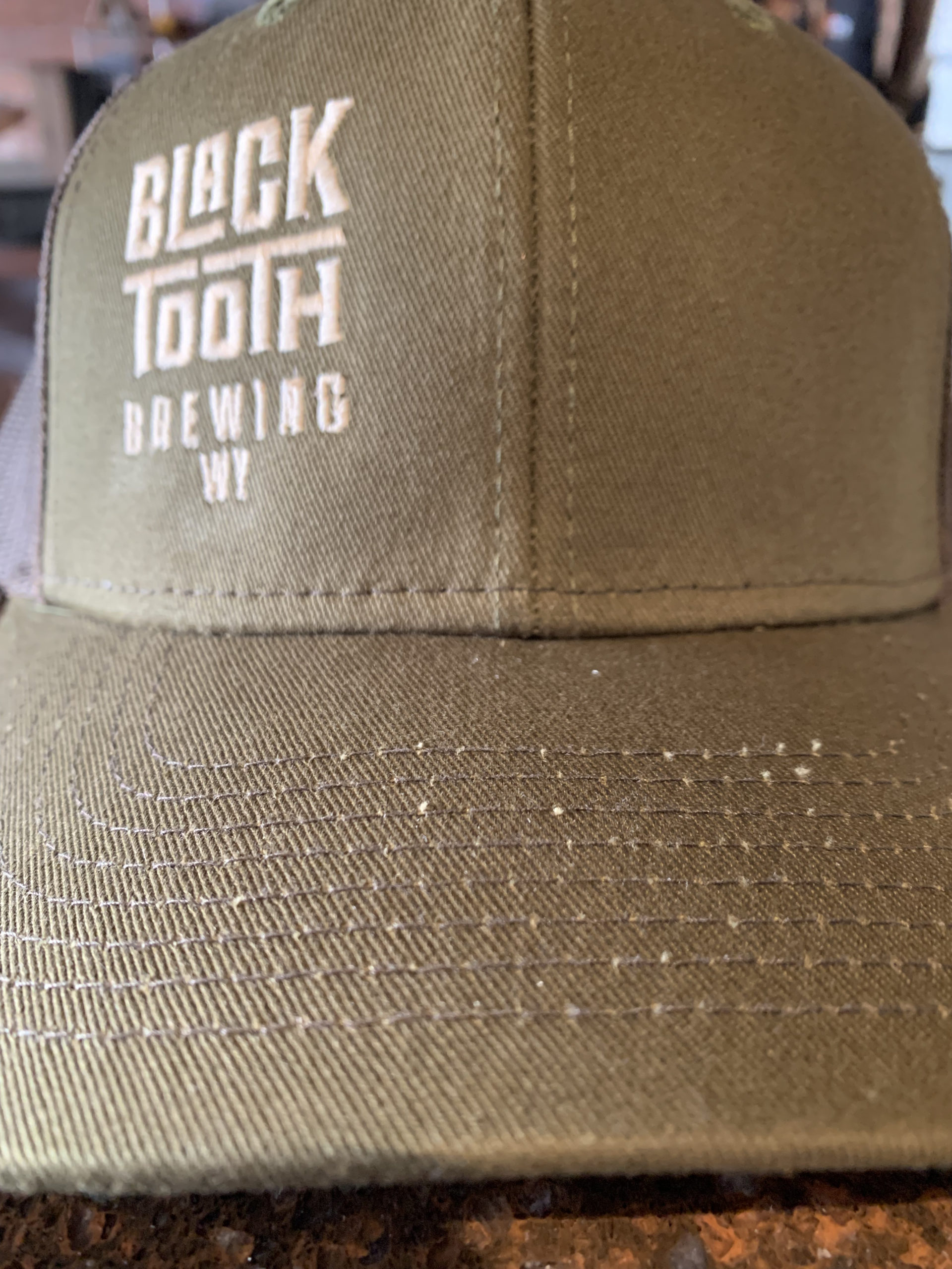 Tan Offset Black Tooth Embroidered Hat 